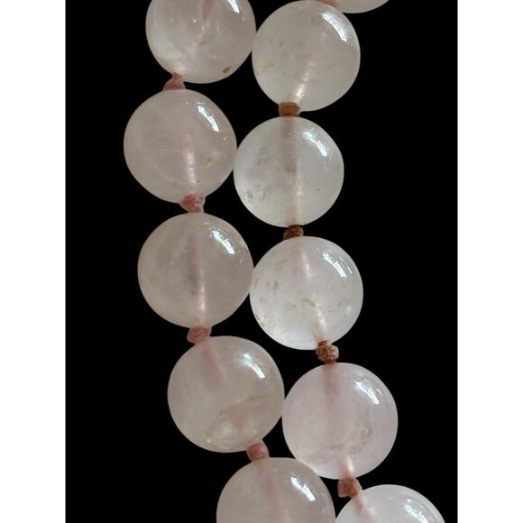 Rose Quartz Necklace Pierced Earrings Set Vintage Knotted Bead Pink Silver Tone - Picture 3 of 6